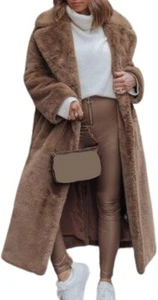 Women Faux Fur Coat Long Sleeve Winter Fluffy Jacket Overcoat Warm Fuzzy Coat - Picture 1 of 28