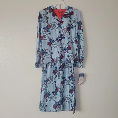 Spiderman Pajamas Pjs Boys Size 10  Winter Set Coat Shirt Button Front Blue  NWT - Image 1 of 3
