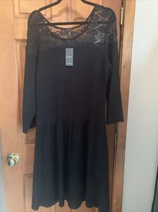 Jessica Simpson Women's size XL Black SWEATERDRESS Lace Top Pullover Dress - Picture 1 of 6