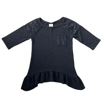 Blusa Top Niñas S 6/6X Circo Manga 3/4 Negra Lentejuelas Bolsillo Volantes Foto 1 de 3
