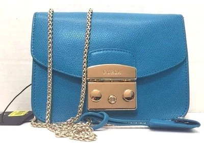 Bolsa tiracolo Furla Metropolis mini couro azul turquesa nova com etiquetas $328 - Imagem 1 de 4