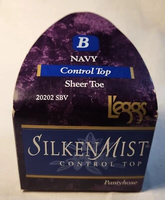 Pantyhose L'eggs Silken Mist Control Top VTG Navy Blue sz B Sheer Toe Stockings - Image 1 of 4