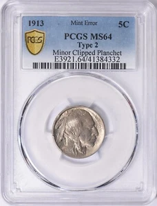 1913 Buffalo Nickel Type 2 PCGS MS-64 Minor Clipped Planchet Mint Error Clip - Bild 1 von 7