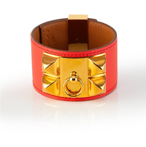 HERMÈS Autore BRACCIALE HERMES Medor Collier de Chien oro HW pelle di vitello rosa NUOVO