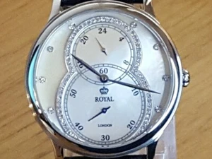 Damen schwarz Leder Royal London Kristall verziert MOP Dress Watch neu in Box - Bild 1 von 8