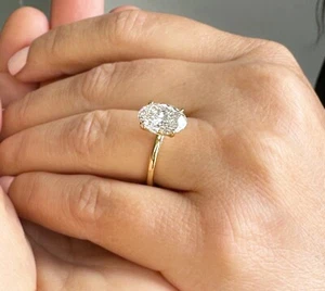 OVAL SIMULATED DIAMOND ENGAGEMENT RING 14K YELLOW GOLD BRIDAL SOLITAIRE 3.00CT - Picture 1 of 18