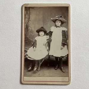 Antique CDV Photograph Adorable Little Girls Sisters Matching Great Hats - Picture 1 of 7