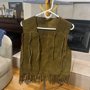 Vintage Handmade Tan SUEDE Leather FRINGE Tassel HIPPIE Boho Western Vest - Picture 1 of 12