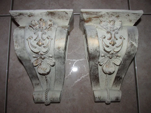 Vtg SHABBY STYLE Curtain Rod Holders and/or Wall Shelves - PAIR Cover
