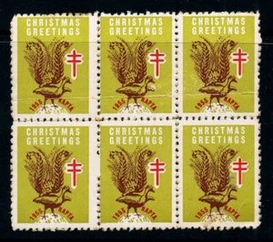 AUSTRALIA • 1955 • Christmas Charity NAPTA Labels • Block of 6 • Lyre Bird - Bild 1 von 2