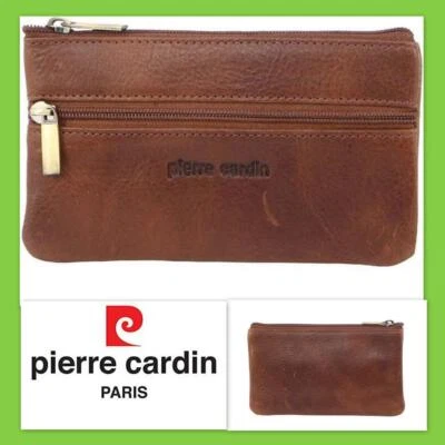 Pierre Cardin Leather Coin Wallet Pouch Money Purse Zip Up Small Change Bag Cogn - Image 1 of 3