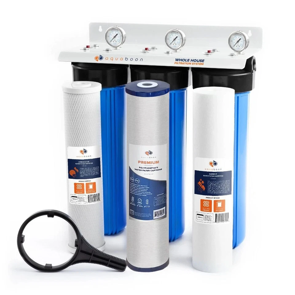 3-Stage Big Blue 20" Whole House System 1" Port+,Carbon,Sediment,Polyphosphate - Image 1 of 4