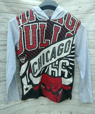 UNK Retro Chicago Bulls 66 Long Sleeve Hooded Shirt Sz Small Gray Red Black NBA  - Image 1 of 4