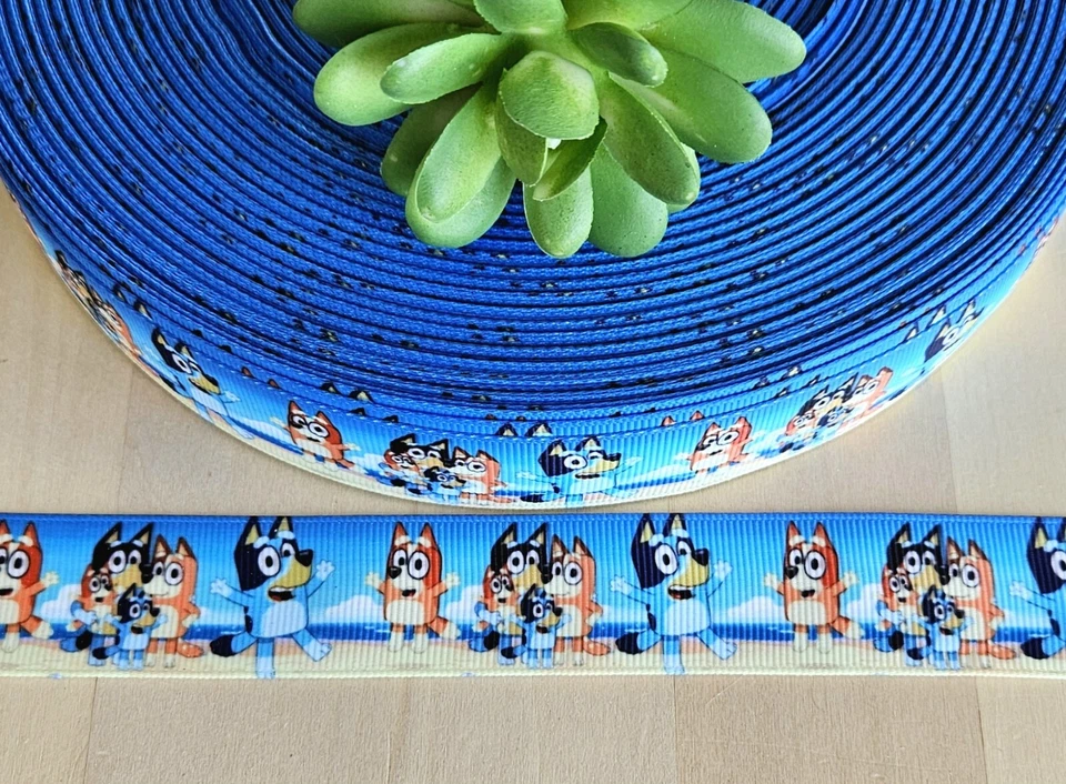 1” (1 YD) Blue Dog Grosgrain Ribbon Character Ribbon Bingo Bandit Chilli - Image 1 of 1