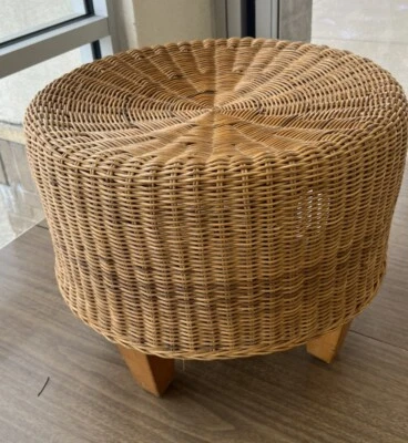 Vintage 1990s IKEA Woven Wicker Round 19” Foot Stool Ottoman. - Image 1 of 4