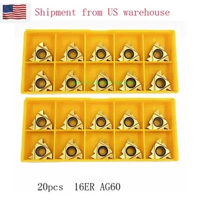 20pcs 16ER AG60 Carbide Insert Threading Inserts For SER1616H16 Lathe Holder New - Picture 1 of 7