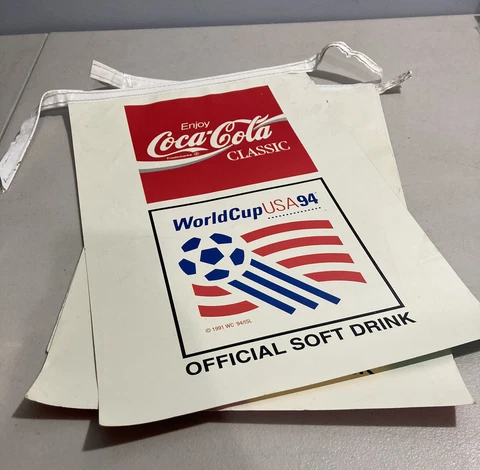 1994 FIFA World Cup USA Soccer Coca-Cola Plastic Three-Panel Banner Flag Spain Cover