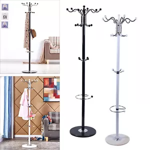 Metal Coat Rack 16Hook Hat Stand Tree Clothes Hanger Umbrella Holder Marble Base - Picture 1 of 36