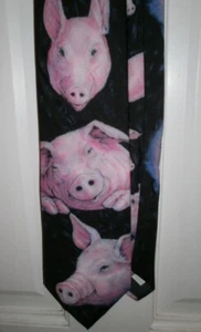 VINTAGE RALPH MARLIN Pink Pig Novelty THEME NECK TIE  ~ Unique - Picture 1 of 3