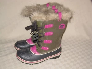 SOREL NORI YOUTH FAUX FUR SUEDE LEATHER WATERPROOF SNOW WINTER BOOTS SIZE 7 NIB - Picture 1 of 8