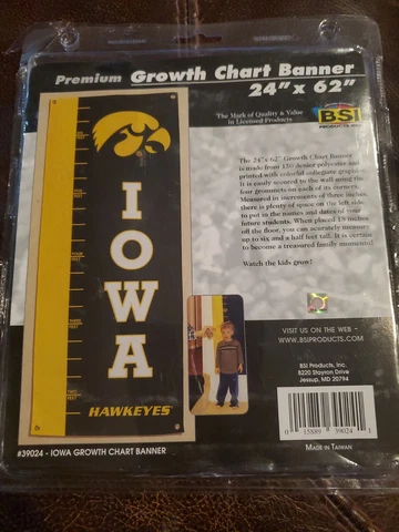 BSI Products Inc.- Iowa Hawkeyes- NCAA Growth Chart Banner-  24" x 62"- New Cover