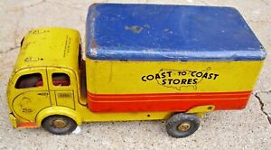 WOLVERINE WHITE COAST TO COAST BOX TRUCK TOY PRESSED STEEL FRICTION DRIVE