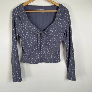Boho Aeropostale Langarmshirt mit Blumenmuster vorne zum Binden XL - Bild 1 von 8