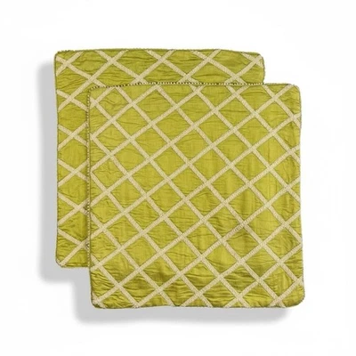 Milli Home by Marsha Cutler Pillow Covers Set of 2 Green Lattice Pearl Trim - Image 1 of 4