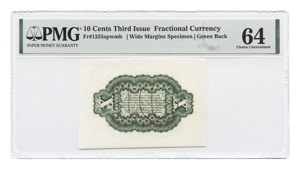 FR. 1255spwmb 10C Fractional PMG Ch UNC64 (3rd Issue, Wide Margins Specimen, Gre - Image 1 of 2