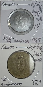1927 & 1967 Kanada 50th & 100th Anniversary Confederation Bronze & Brass Medals - Bild 1 von 21