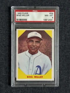 Tarjeta de béisbol Fleer 1960 #39 Bing Miller Philadelphia Athletics PSA 8 casi nueva - Imagen 1 de 2