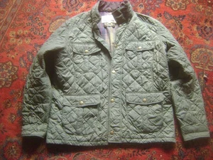 BARBOUR XL POLY OLIVE GREEN QUILTED JACKET BRASS SNAPS, SUEDE INNER COLLAR; EXC - Picture 1 of 3