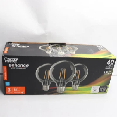 (3-Pk) Feit Electric LED Vintage Edison Light Bulb 2700K Soft White G25 60W Eqv - Image 1 of 4