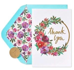 Papyrus Thank You Card With Flowers 💐 Blank Inside - Picture 1 of 6