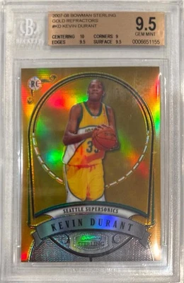2007-08 Kevin Durant Bowman Sterling Gold Refractor- BGS 9.5 Gem Mint- #65/99 - Image 1 of 2