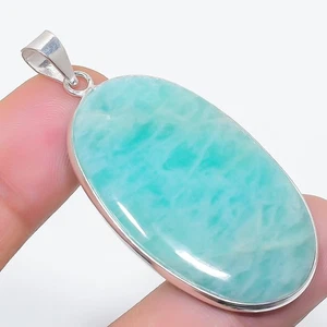 Ciondolo gioiello in argento sterling 925 pietra preziosa amazzonite verde naturale misura 2,1" - Foto 1 di 1