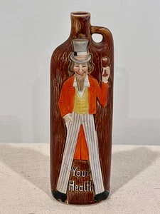 Schafer & Vater Brown Glazed Porcelain Flask Uncle Sam ...."Your Health" - Picture 1 of 6