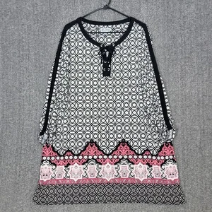 Mini Vestido Túnica Top Colección JM Mujer 3X Negro Blanco Geométrico Manga Acanalada - Imagen 1 de 11