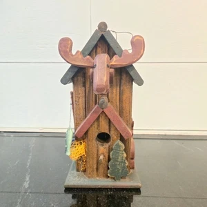 Rustic Wooden Birdhouse Moose Fishing hunting deer lodge hunting cabin lake home - Picture 1 of 12