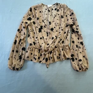 Sienna Sky Floral V-neck Ruffled Crop Top Blouse Size Large - Afbeelding 1 van 7