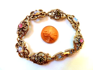 Vtg Sarah Coventry Gold tone Filigree Bracelet Colored Rhinestones Faux Gems 7.5 - Picture 1 of 3