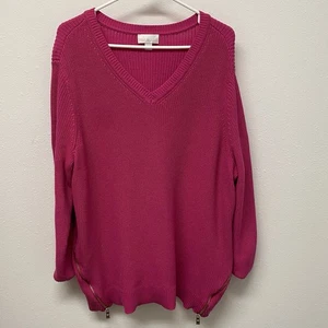 Belle by Kim Gravel— Maglione rosa scollo a V stile shaker dettagli oro taglia 2XL usato in ottime condizioni - Foto 1 di 8
