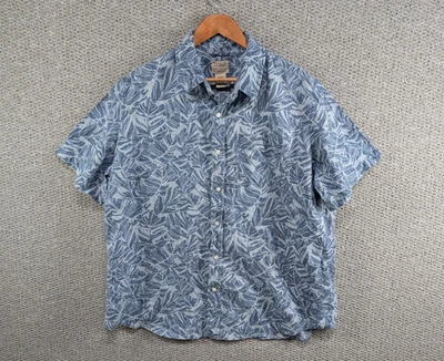 LL BEAN Men's Blue 100% Linen Hawaiian Palm Leaf Print Holiday Button Shirt XL - Image 1 of 4