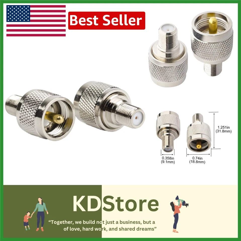 2PCS RF Coaxial Adapter Set: F Female to UHF Male PL-259 for Networking & Com... - Image 1 of 4