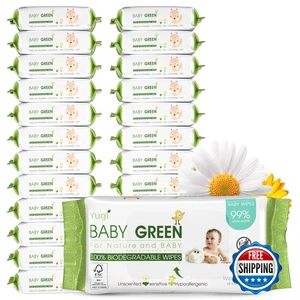 Yugi Green Baby Wipes - Unscented, Plant-Based, Biodegradable, Sensitive Skin -  - Picture 1 of 5