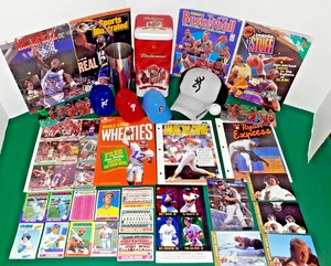 Vintage Junk Drawer Lot Man Cave Sports Cards Budweiser Can Trucker Hat 70s -90s - Picture 1 of 24