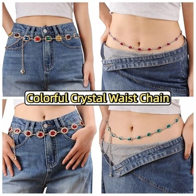Colorful Crystal Waist Chain Rhinestone Belly Belts Y2K Waistband For Women Girl - image 1 of 4