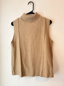 Zara Tan/Beige Turtleneck Ribbed Trim Cozy Sleeveless Sweater Vest Size Med - Picture 1 of 4