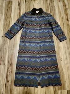 Woolrich Vintage Nordic Navajo Aztec Print Long Blanket Coat Hood Women’s M - Picture 1 of 7