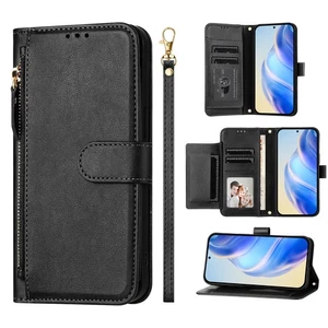 For Xiaomi OPPO Sony Leather Zipper Card Wallet Case Bag Flip Stand Phone Cover - Picture 1 of 24
